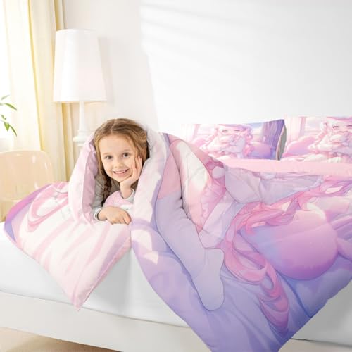 Image of Erosebridal Romance Girly Comforter Set for Kids Boys Girls Anime Girl Bedding Japanese Girl Duvet Set Cute Cartoon Bear Comforter Queen with 2 Pillowcases