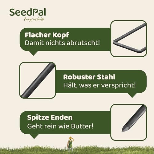SeedPal Erdanker Bodenanker Unverzinkt - 50 Stück - Heringe Erdnägel stabil, Erdanker Unkrautvlies, Zaun & Zelt - 150mm*25mm*Ø2.7mm - Erdnägel/Bodenhaken aus Stahl - Bodenverankerung