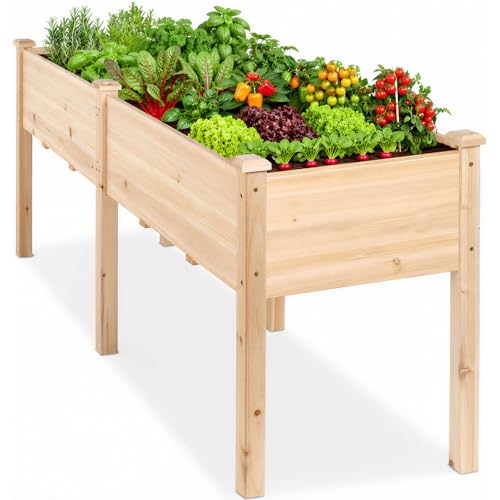 Image of DUMOS Raised Garden Bed 72x23x30 Inch, Outdoor Planter Box with Legs, Elevated Wood Garden Bed with Liner for Herbs Flowers Vegetables, Wooden Planter Box for Patio, Balcony, Backyard, Natural Wood