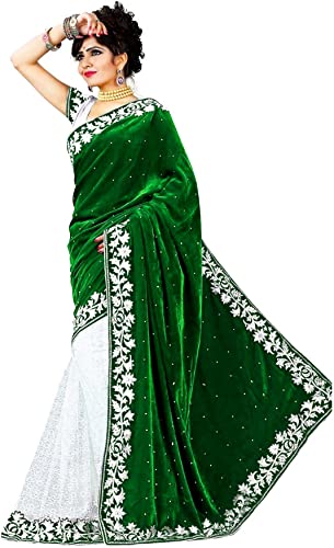 Image of Women's Velvet and Brasso Half-Half Saree with Blouse Piece