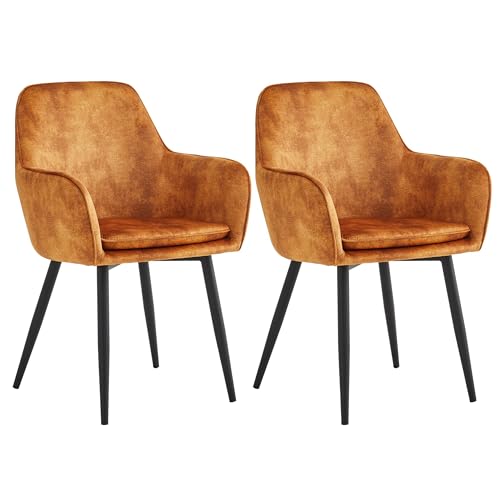 Colenis® – Lot de 2,Jaune Ocre, Chaises de Salle à Manger Levan, Chaises en Velours Adore avec Accoudoirs et Pieds en Métal Noir, Design Moderne Siège...
