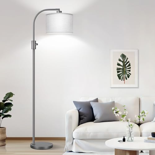 Image of Nintiue Upgraded Modern Arc Dimmable Tall Standing Floor Lamp with Gray Shade, 1200 Lumens LED Bulb Included, for Living & Reading Room, Bedroom, Office & Nursery, Gray