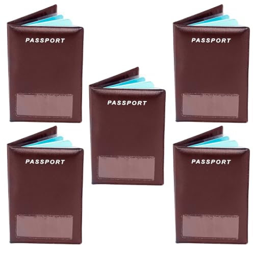 Image of Storite 5 Pack Slim PU Leather Travel Family Passport Holder Wallet Case, Passport Cover for Men & Women (Brown, 9.25 X 14 CM)