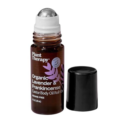 Plant Therapy Organic Lavender & Frankincense Castor Body Oil Roll-On 30 mL (1 oz) Soothes Dryness, and Skin Irritation, Calming Aroma, Relaxation, Pure, Organic Formula, Healing Benefits