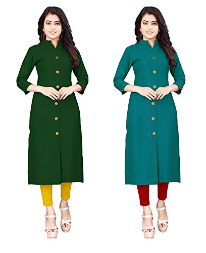 Image of NATEK Women's Cotton Straight Plain Kurtis Combo Pack of 2