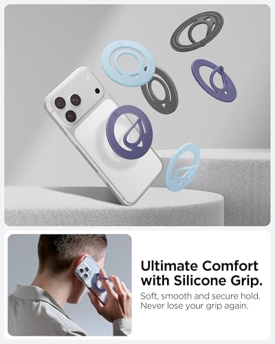 Image of Spigen Dual Pop MagSafe Ring Holder, Slim Double Sided Magnet with Finger Loop Grip Compatible with iPhone 17 /16 /15 /14 /13 /12, Pixel 10 Series [Pocket-Friendly] [Soft Silicone] [Strong Magnet] - Violet