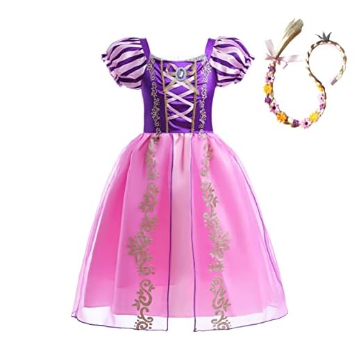 Lito Angels Disfraz de Princesa Rapunzel Vestido con Peluca Trenza para Niña Pequeñas, Talla 4 años, Morada