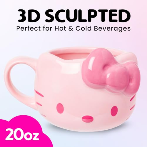 Image of Silver Buffalo Sanrio Hello Kitty Pink Face Bow, 3D Sculpted Mug, 20oz | Ceramic, Limited Edition, 0.59 Liters