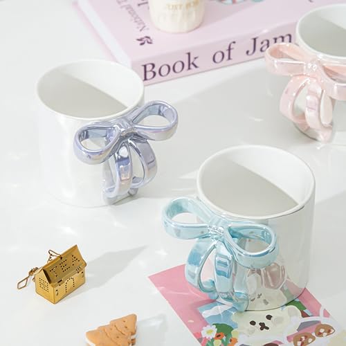 Taza de café cerámica rosa con moño 12 OZ miniatura 6