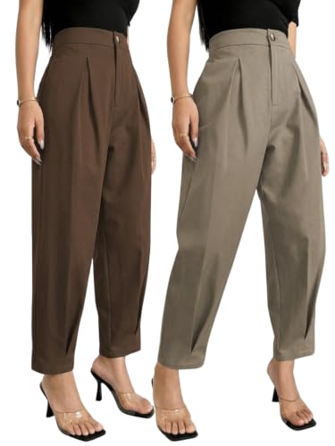 Image of GRECIILOOKS Balloon Fit Ankle Length Women Casual Trousers | Ankle Length Pants for Women Zip & Button | Woman Trousers Balloon Pants