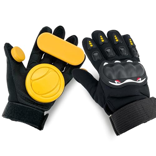 Silfrae Longboard Slider Skating Handschuhe Longboard Handschuhe mit Protect-Pucks (Schwarz/Gelb-One Block)