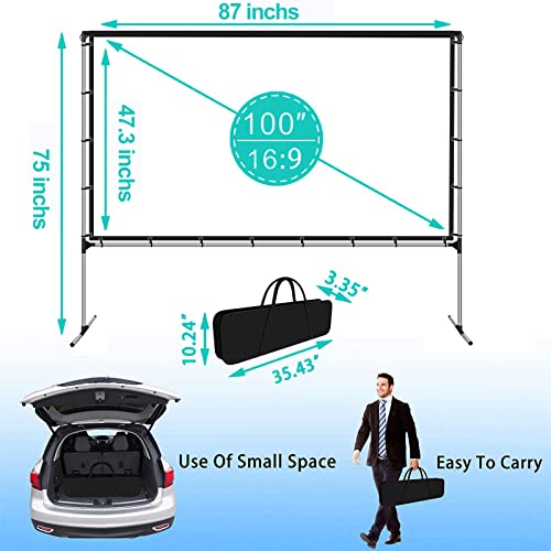 Gyuem 100 Inch Projector Screen With Stand, Portable Front & Rear Projection Screen, 4K Hd 16:9 Screen Outdoors And Indoors, Setup In Minutes, Home Theater, Presentation #TOP4