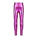 TAIKMD Girls Kids Shiny Metallic Dance Fashion Leggings Tights Loose Fit for Modern Hip Hop Street Dancewear (Rose Red, 7-8)