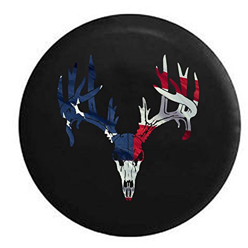 Deer Antlers Skull Waving American Flag Hunting Spare Tire Cover Fits All SUV Camper RV Tire Covers Black Size 33 inch