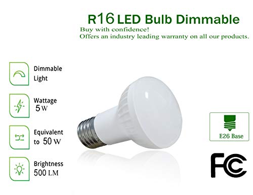 Ymzm 5W R16 Led Mini-Reflective Flood Light Bulb (40W Incandescent Light Equivalent),E26 Base Indoor Lighting,5000K Daylight White,120°Beam Angle Br16 Led Foold Light Bulbs,Ul Listed (4 Pack) #TOP2