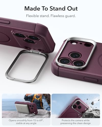Image of ESR for iPhone 17 Pro Max Case Flex Stand, for MagSafe, Rugged, Burgundy | Camera Control, 7X Military-Grade Drop Protection, Magnetic Phone Case, Shock-Absorbing Rugged Cover, Dustproof Port Cover