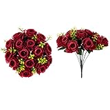 Inweder Ramo de boda – 2 rosas artificiales de color burdeos para decoración, ramo de flores de seda, ramo de flores falsas para novia, mesa, centro de mesa, fiesta, decoración del hogar