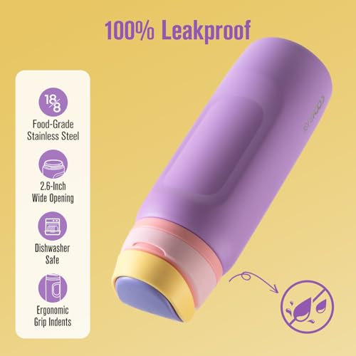 Image of Coolflask MegaSip Insulated Water Bottle 32 oz with Straw, Wide Mouth Water Bottles Leak-Proof, 24+ Hours Cold, BPA-Free Dishwasher Safe, Metal Water Flask for Sports Gym Work Office, Sunrise Purple