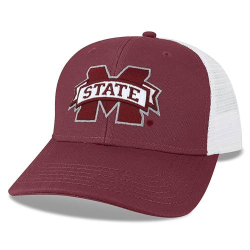 Legacy NCAA Officially Licensed Baseball Hat, Mississippi State Bulldogs, Lightweight Cap for Men & Women, Mid-Pro Snapback Adjustable (MPS), Maroon/White Trucker, One Size Fits Most, Snapback Closure