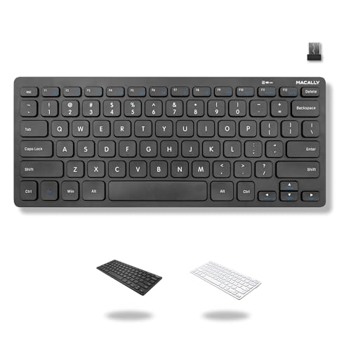Macally Mini Compact Keyboard - Wireless Keyboards for Desktop PC, Surface, Chromebook, Notebook, Laptop Keyboard, Slim Key Board with 2.4G Wireless USB - Small Keyboard for Travel (Black)