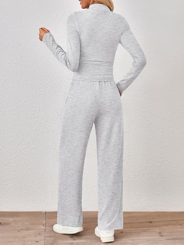 Trendy Queen Womens 2 Piece Matching Lounge Set Mock Turtleneck Top Wide Leg Pants Casual Sweatsuit with Pockets