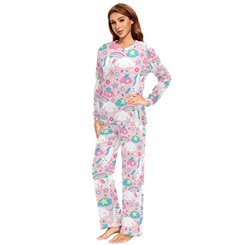Men Women Pajama Set, 2PCs Sleepwear Top & Bottom PJ Set with Pockets(2XS-2XL)4