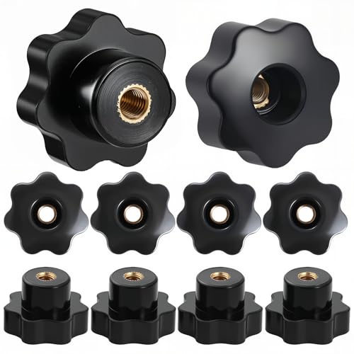HSEAMALL 10 piezas tuerca de estrella M6 pomo tuerca de mariposa de apriete rosca interior rosca de plástico agujero pasante para máquina herramienta, negro