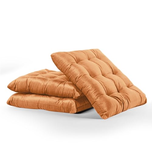 Image of Kuber Industries 3 Pcs Heavy Velvet 16 Inch Chair Pad Cushion with Drawstrings for Dining, Office & Home | Soft Seat Pad | Support for Long Sitting | Golden