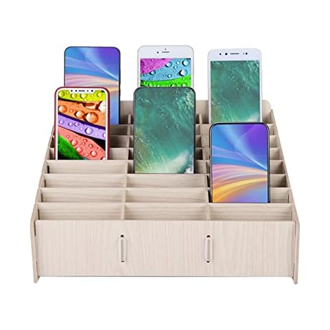 AYNEFY Phone Management Storage Box, Multiple Cells Wooden Mobile Clean Desktop Cell Box, Environment Friendly Suitable for Classroom, Conference Hall 48 Thickened Office and Living Room Temporary Cover