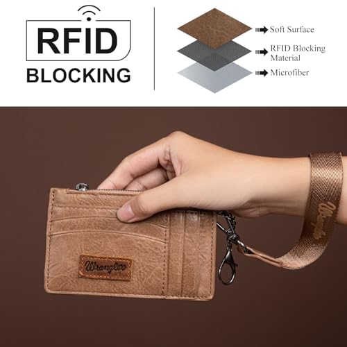 Image of Montana West X Wrangler RFID Credit Card Holder Small Card Wallets for Women Slim Wallet Keychain Women Card Holder with Wristlet Strap