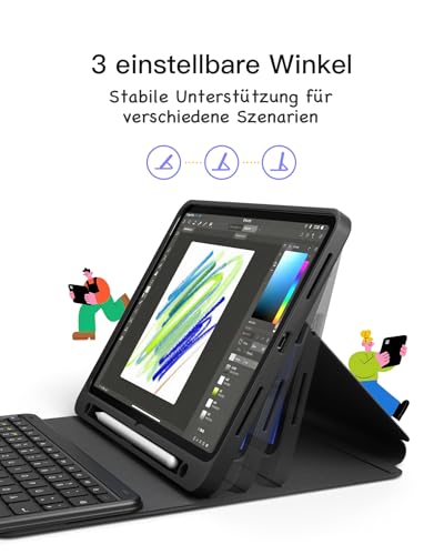 Inateck iPad 11 Hülle mit Tastatur(A16 2025), iPad 10 Gen. Hülle mit Tastatur,für iPad Air 11\ M4/ M3/M2 (2026/2025/2024),Air 5/4, Pro 11,mit Touchpad und Stifthalter, Abnehmbar,QWERTZ,Classic N0001