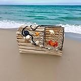 Decorative Lobster Trap Decor – Well Crafted Distressed Wood - Features Fishnet, Seashells Crab Starfish - Nautical Decorations for Home, Boats and Beach House - Decorative Crab Trap Gift Box