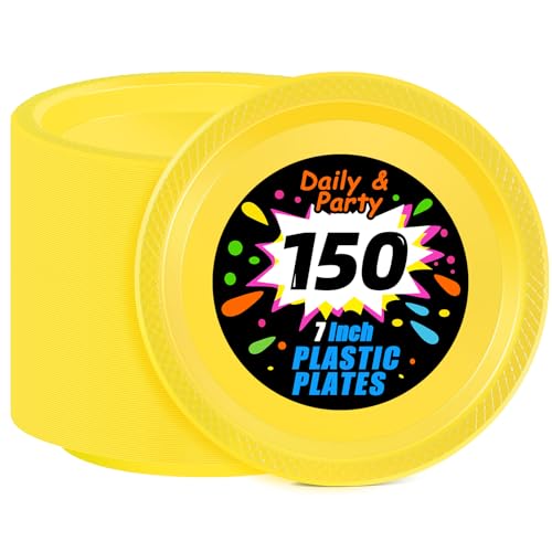 WELLIFE 150 Pcs 7 Inch Yellow Plastic Dessert Plates by WELLIFE - Used condition - US$15.78