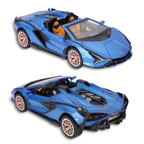 Image of 1:32 Open Lamborghinii Sian Diecast Toy Car Metal Pull Back Vehicle with Openable Doors Lights & Sound Collectible Gift Toy for Kids Boys & Girls Fun & Realistic Design (Blue)