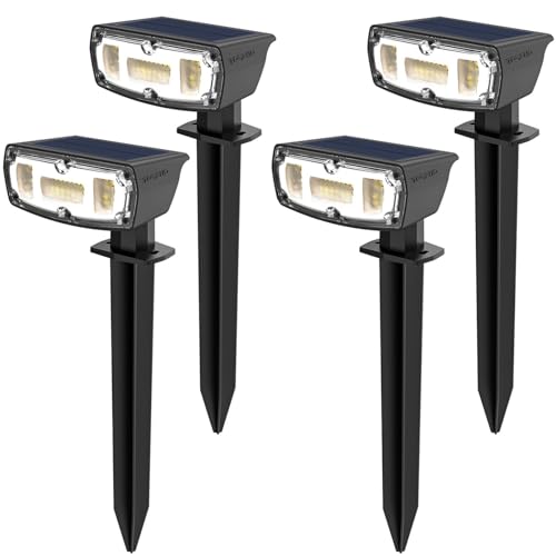 OUSFOT Lamparas Solares Exterior Jardin 4 Unidades, 30 LEDs Balizas Solares Exterior Jardin Resistente al Agua IP67, con Panel Solar Ajustable 180 ° para Camino, Avenida, Patio, Pared