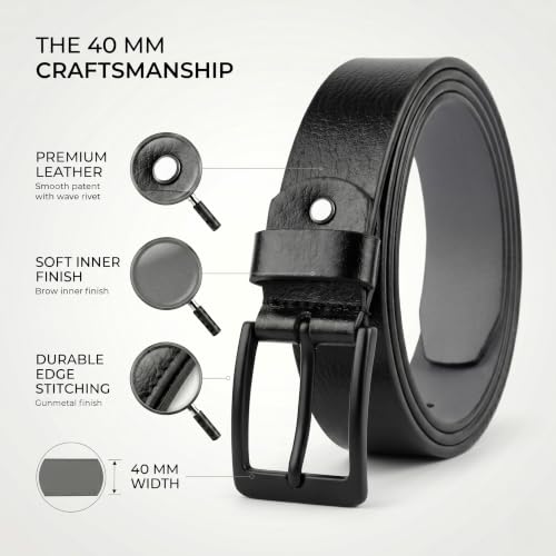 Image of Genuine Leather Belt for Men - Premium Formal & Casual Belt with Metal Buckle - Durable Adjustable Waist Belt for Jeans, Trousers & Office Wear