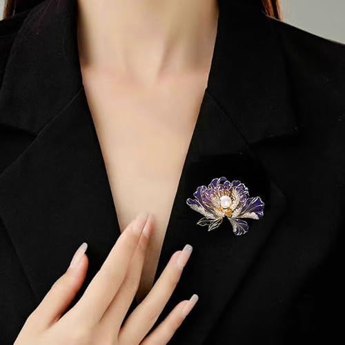 Dainty Flower Brooch Pins for Women Graceful Cubic Zircon Peony Pearl Enamel Badges Lapel Pins Trendy Banquet Prom Dress Jewelry Accessories Gift2