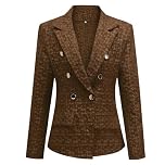 YUNCLOS Women's Floral Print Casual Blazer Double Breasted Suit Jacket,Brown,0M