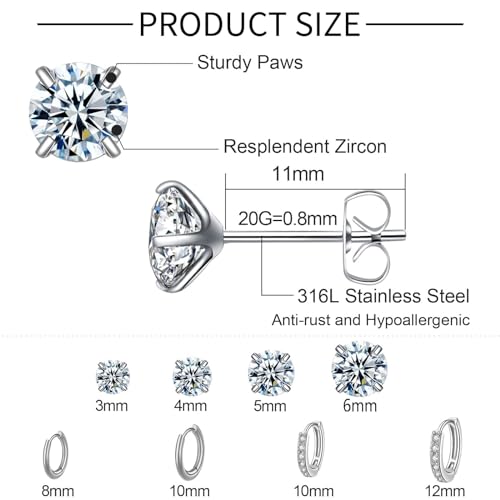 Surgical Steel Earrings Sets for Multiple Piercing Lightweight Small Huggie Hoop Earrings CZ Stud Earrings for Women Trendy Cartilage Hypoallergenic2