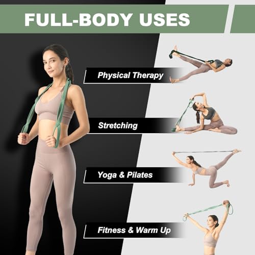 VRTX Stretch Straps for Exercise | Yoga & Pilates Stretching Bands w/ 7 Loops | Resistance Bands for Fitness Workout, Home Gym, Physical Therapy | Soft Mesh Cloth, Durable- Set of 4