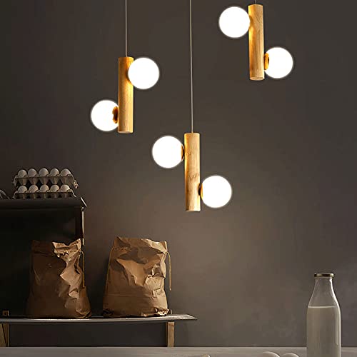 Lampe à suspension moderne en bois et verre blanc A++ - 3