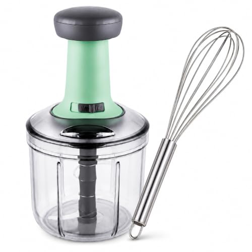 Image of Food Chopper 900ml, 4 Blade Steel Large Manual Hand-Press Vegetable Chopper Mixer Cutter to Cut Onion, Salad, Tomato, Potato 1000ml (Pack of 1 Free Whisker)
