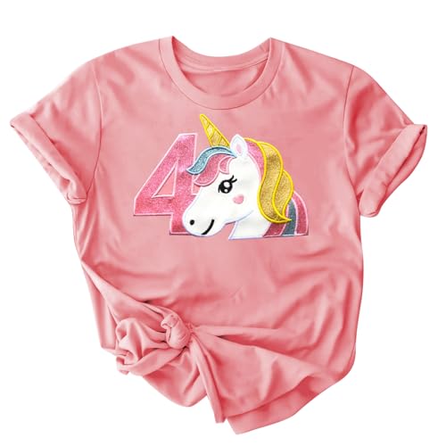 Image of Birthday Girl Shirt 3-5 Years Old Unicorn Mermaid Embroidery Toddler Girls Gift Cotton T-Shirts Tee for 3rd 4th 5th Birthday