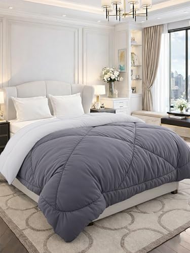 Image of Monte Carlo Polyester Comforter Double Bed | 200 GSM Lightweight & Reversible | Soft Quilt for Mild Winter | Easy Care All Season Comforter (Charcole) | 87 x 94 Inches