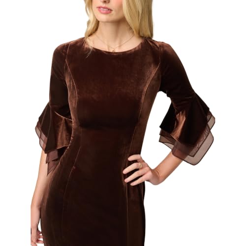 Image of Adrianna Papell Velvet Bell Sleeve Short Dress