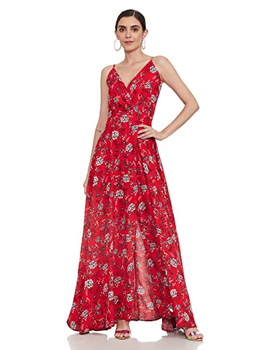 Image of Berrylush Red Solid V Neck Maxi Dress
