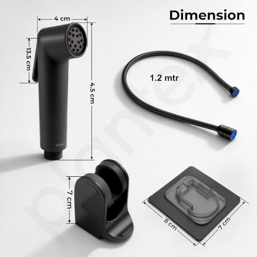 Image of Plantex Health Faucet Set /ABS Jet Spray with 1.2M Stainless Steel Hose Pipe for Toilet /Self Adhesive Hand Shower Holder /No Drilling Wall Mount - (Black, Combo)