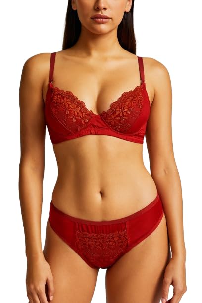 Women’s Red Floral Lace Bra & Panty Set-picture-32
