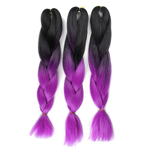 Ombre Jumbo Braid Hair Extension High Temperature Fiber 3pcs/Lot 100g/pc for Twist Braiding Hair(Black to Purple)