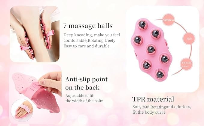 Emcapt 3D 7 Roller Massager Manual Hand Roller Massager Glove With Balls 360 Rotation Ball Muscle Relax Slimming Massage Glove Full Body Massager Finger Roller Ball Massage Roller(D2), Multicolour